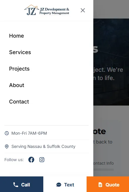 JZ Development mobile navigation