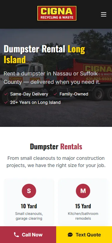 Cigna Dumpsters mobile view