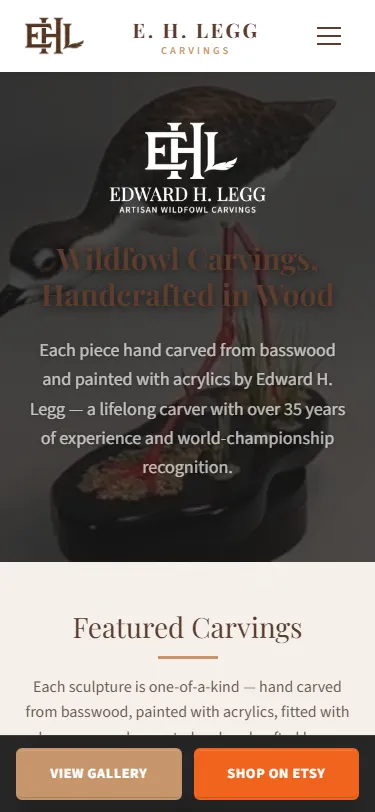 EHLegg Carvings gallery on mobile