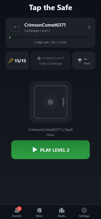 Tap the Safe home vault and campaign progress